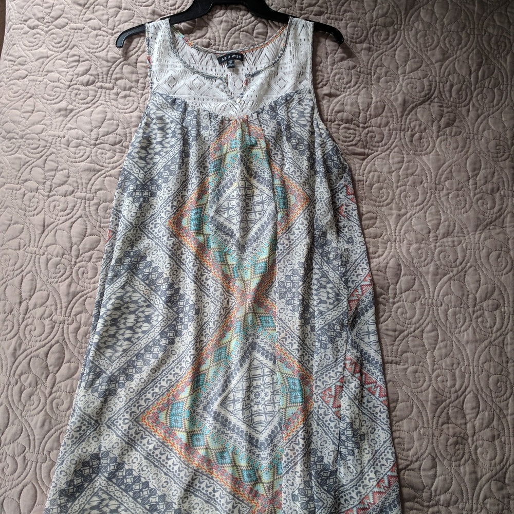 Multi-colored tank dress As U Wish w/ lace neck